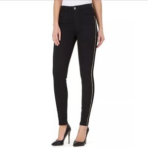 High-Rise Glitter-Side-Striped Skinny Ankle Jeans